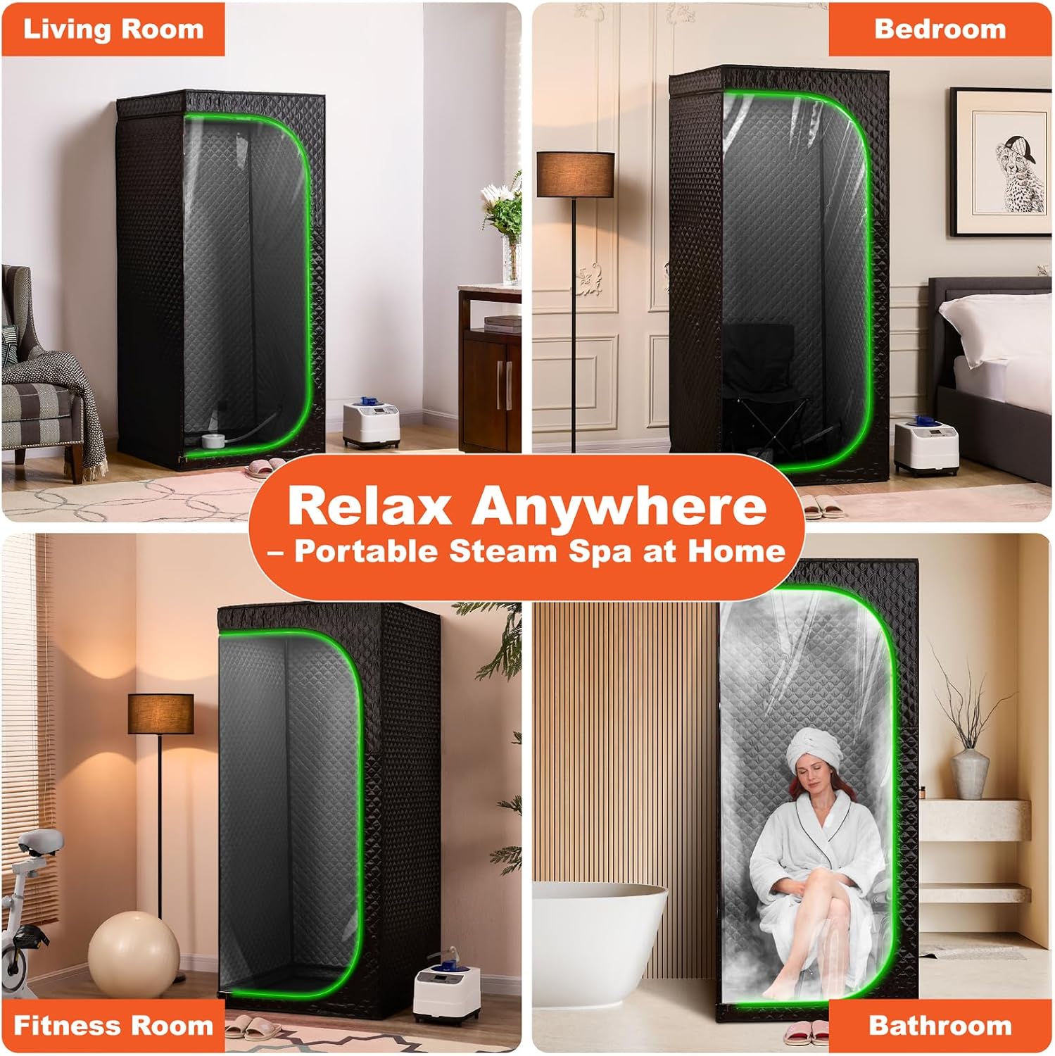 Portable Steam Sauna Tent with Clear View Door, Black, Full Size Square Sauna for Home, 3L Steamer, 9 Heat Levels