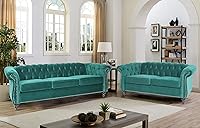 Vista 43 de RARZOE Moderno juego de sofá de 2 piezas, naranja, espuma, sofá biplaza y sofá Chesterfield