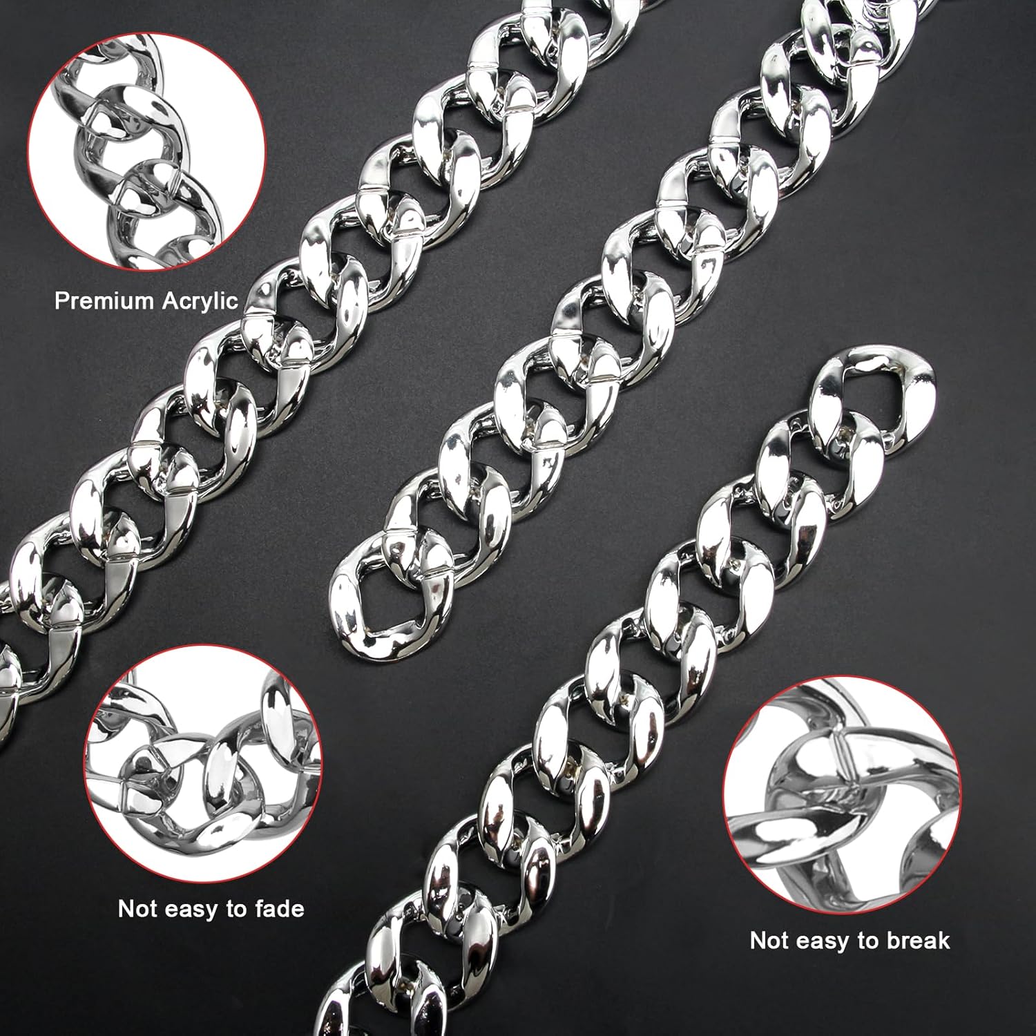 Hip Hop Chunky Silver Necklace 2 Pack, 36 Inch Silver Plastic Chain Necklace 80s 90s Punk Turnover Necklace Rapper Chain Men Costume Accessory for Party Costume Class Bar - Image 3