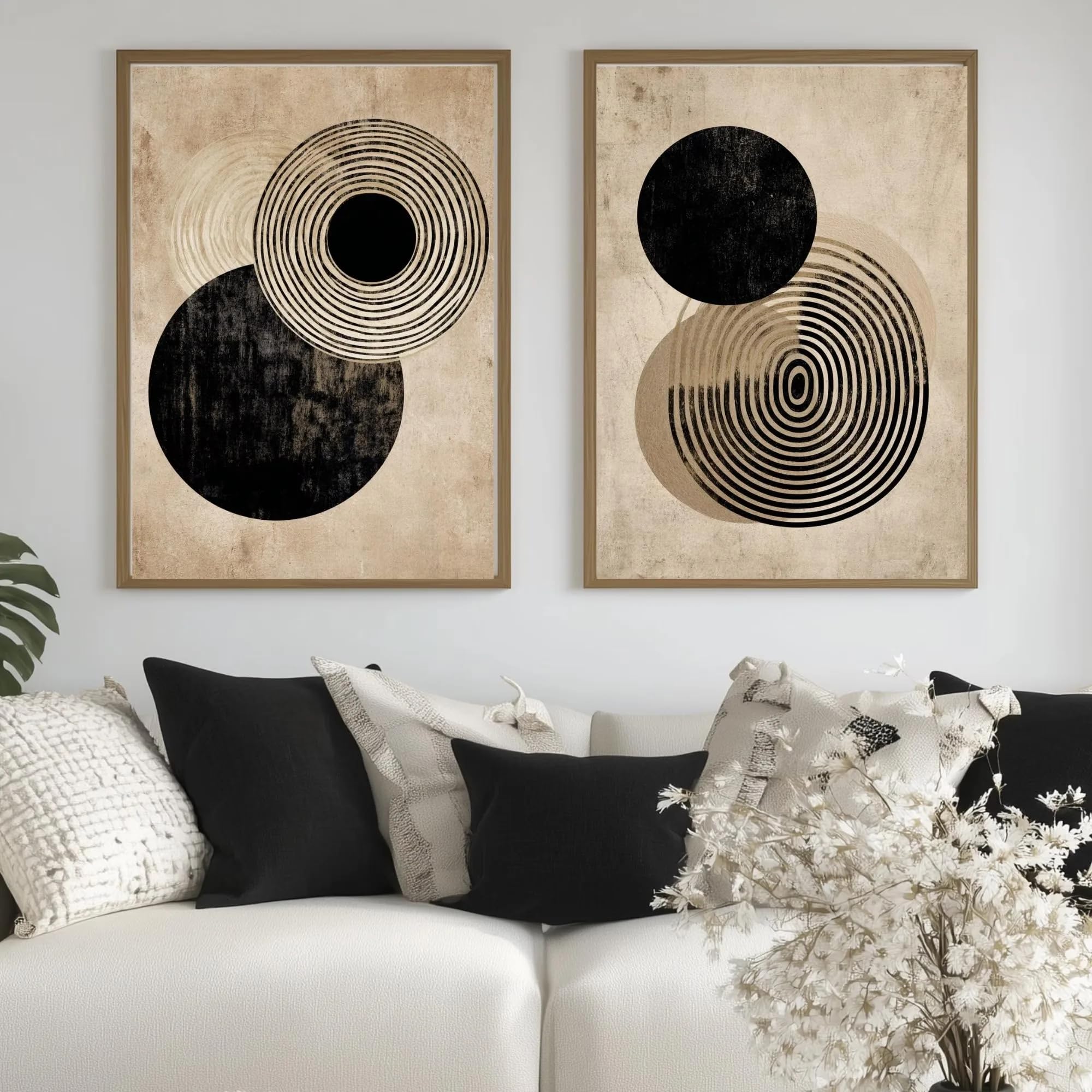 LTjiajuypd Stampe artistiche da parete in stile Mid-Century Modern, poster astratti geometrici dai toni neutri, arredamento minimalista per la casa (70x100 cm - 2 pezzi)