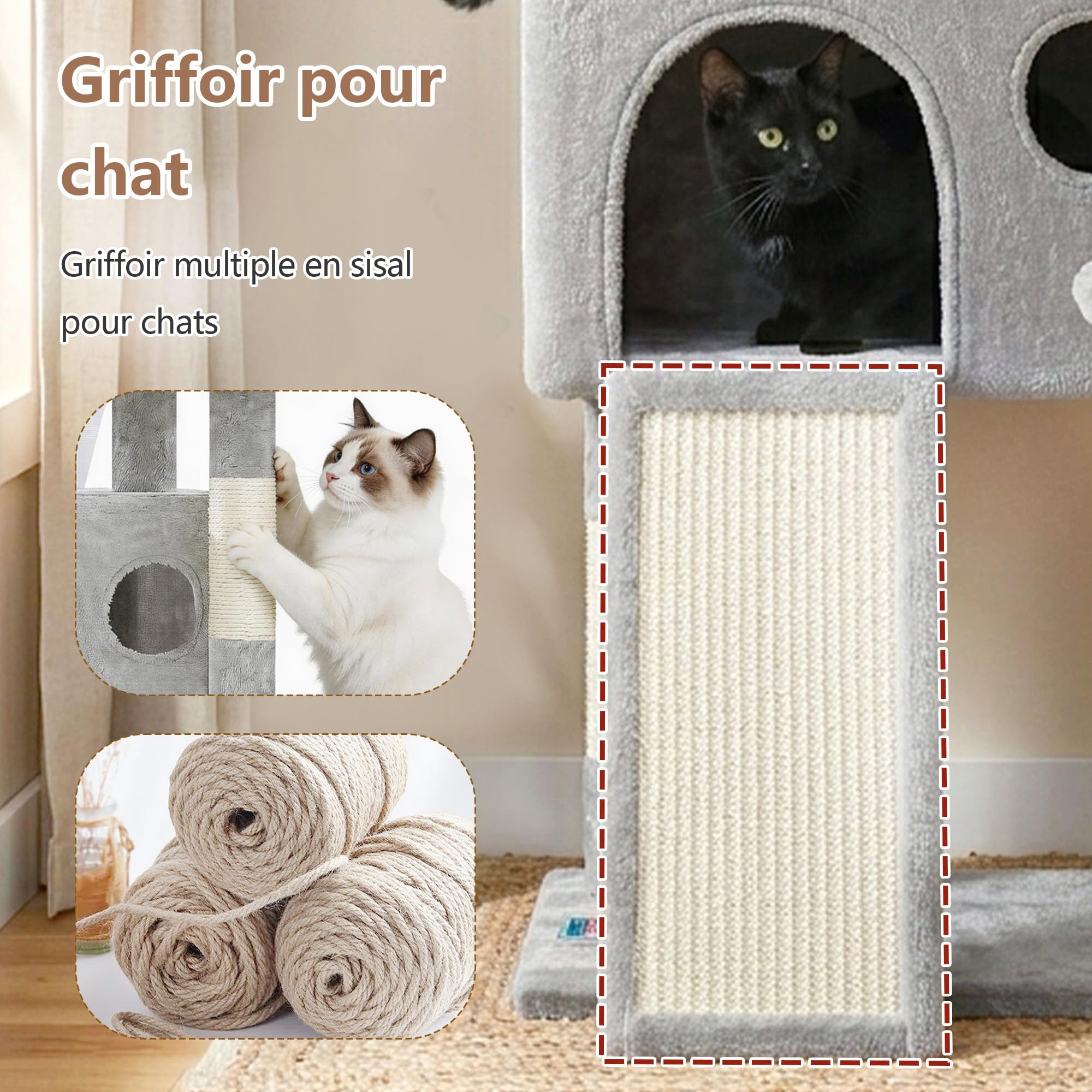 Gitelsnour Árbol Rascador para Gatitos, Torre de Gatos Interior de 107 cm, Árbol para Gatos con Postes Rascadores, Hamaca, Caseta y Pelota Colgante, Gris Claro GCT005SW