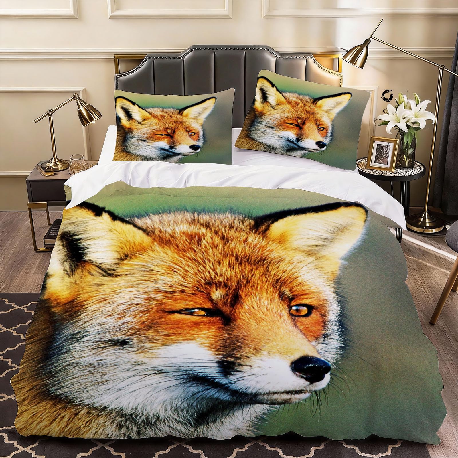 3D Fox Animal Duvet Cover Childrens and Adults Bedding Double Bed Set, Soft Microfiber Comforter Cover Printed with Zipper Closure Quilt Coverr 200x200 cm and 2 Pillowcases
