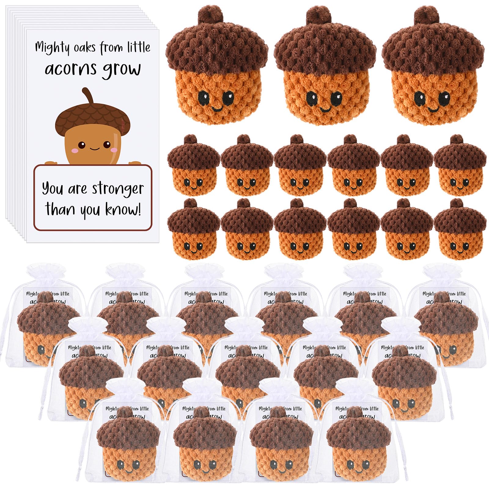 RoundFunny Positive Crochet Acorns Inspirational Gifts Cute Handmade Crochet Acorns with Cards and Bag Stocking Stuffer for Friend Daughter Son Small Birthday Gift
