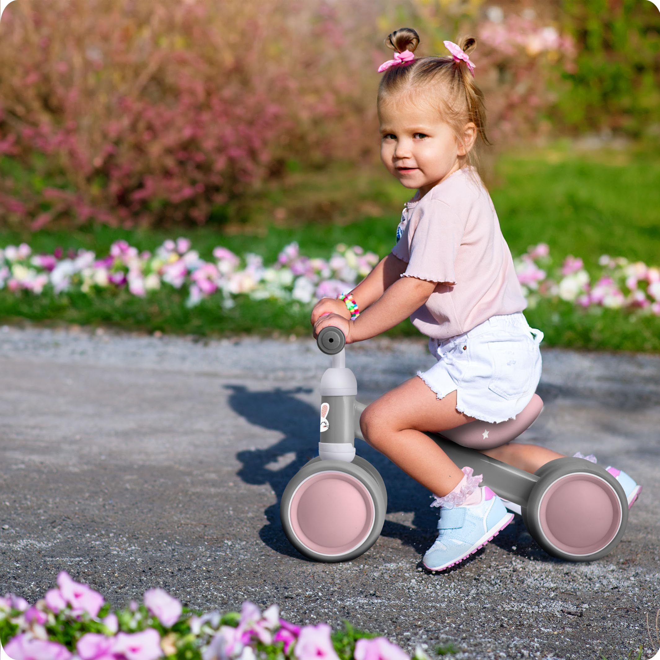 Ricokids Laufrad ab 1 Jahr - Kinderlaufrad Lauflernrad - Dreirad - stabile Stahlrahmen - Ultraleicht - Rosa Grau