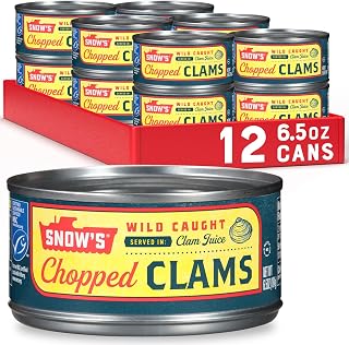 Snow's Wild Caught Chopped Clams, 6.5oz Cans (Pack of 12) - 5g Protein, Gluten-Free, Keto Friendly, 99% Fat Free New England Flavor