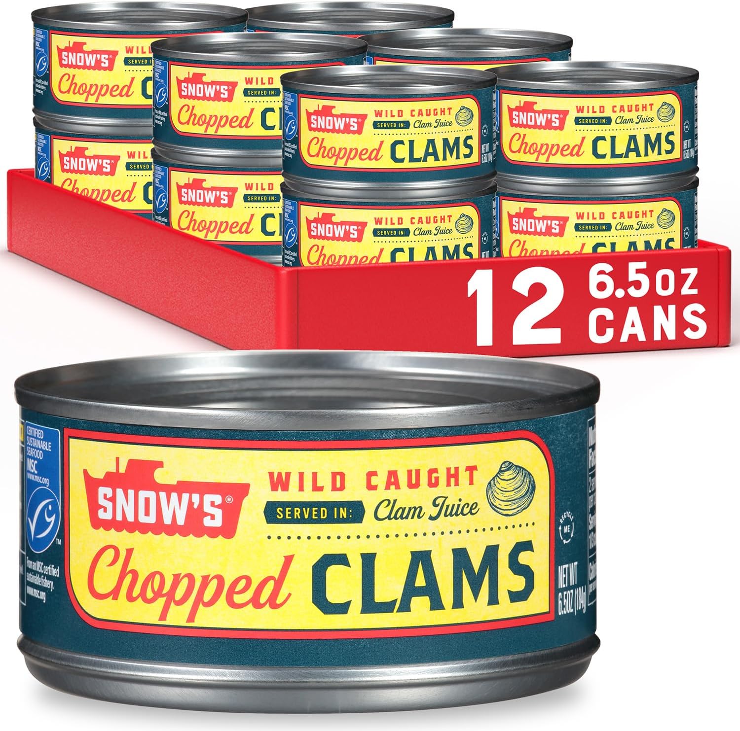 Wild Caught Chopped Clams Canned, 6.5 oz Can (Pack of 12) - 5g Protein Per Serving - Keto Friendly, 99% Fat Free