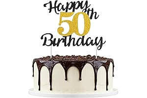 50th Happy Birthday Cake Topper Black Gold Glitter Happy 50 Birthday Cupcake Topper