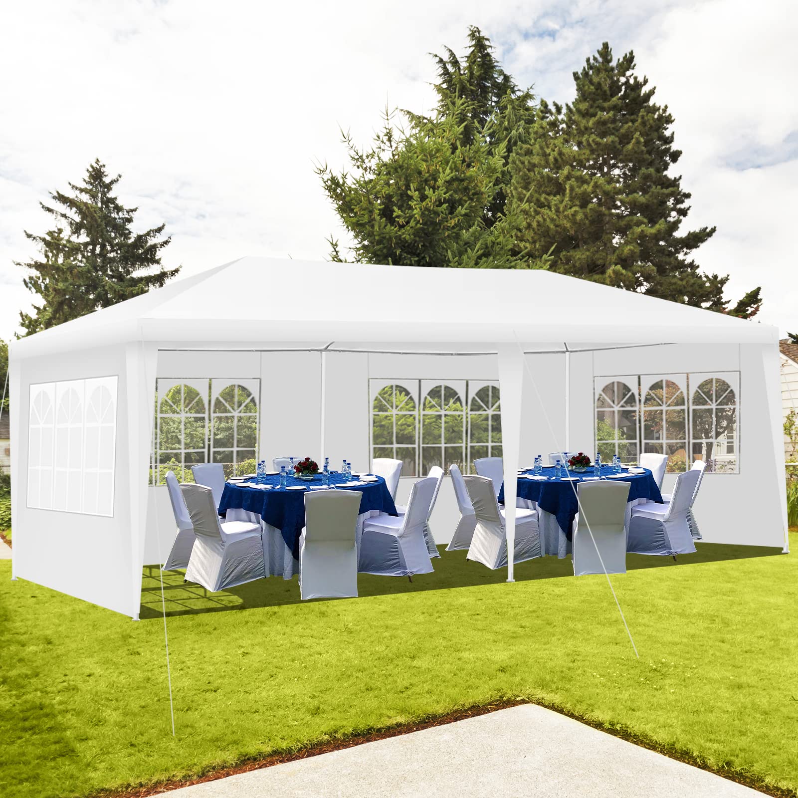 HOMASIS Carpa Plegable 3x6 M, Camping Pabellón Impermeable con 4 Paredes Laterales y Ventanas, Cenador con Bolsa de Transporte, Exterior Gazebo de jardín para Fiesta, Boda, Blanco