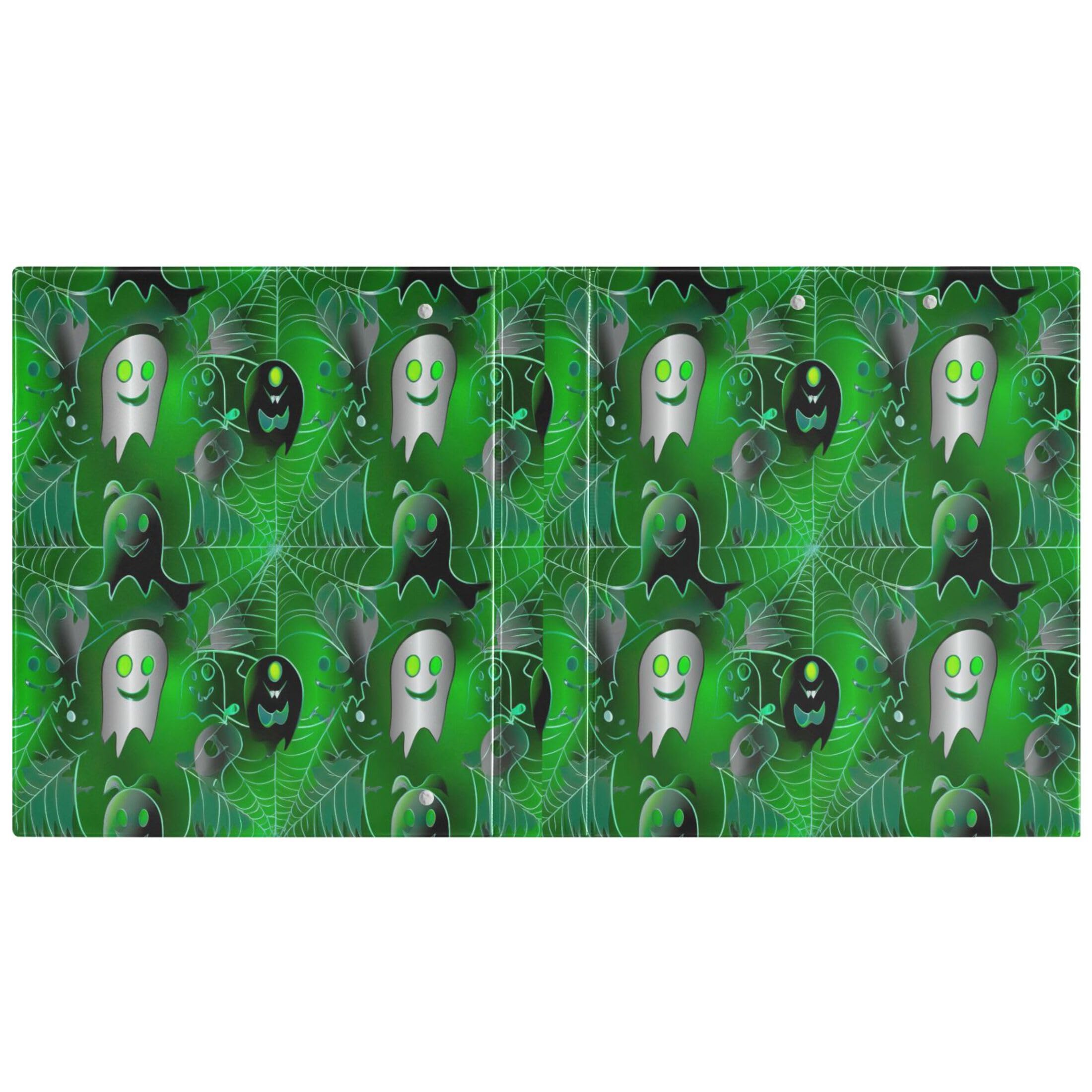 Raccoglitori personalizzati con motivo fantasmi verdi a 3 anelli da 3,8 cm, possono contenere 200 fogli, raccoglitore ad anelli rotondi, 31,5 x 27 x 6 cm, confezione da 2
