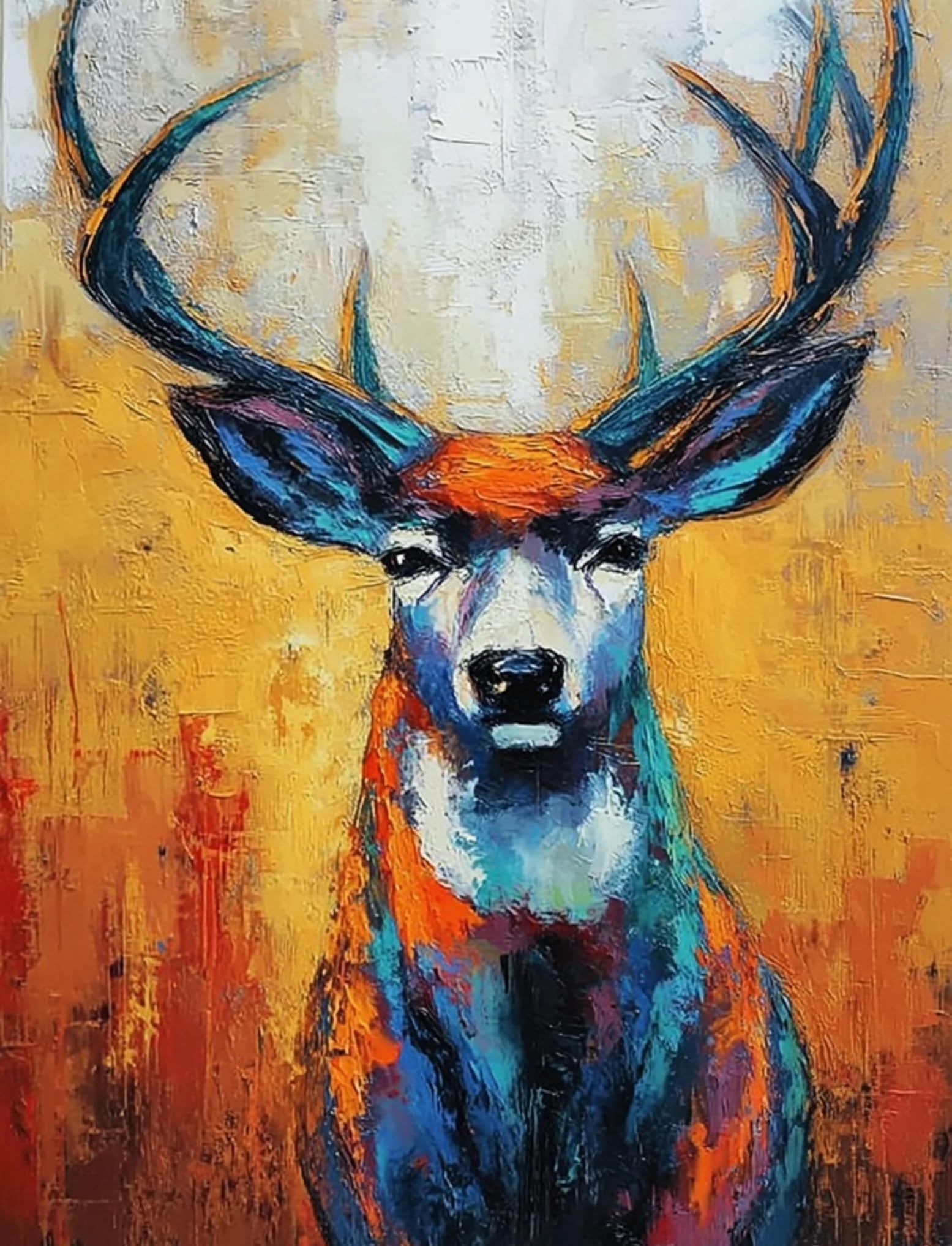 WANGWANGMIAO Paint by Numbers-Colorful Deer DIY Canvas Oil Painting Kit for Adults Beginner with Paint Brushes and Acrylic Pigment,16X20 Inch，with Frame