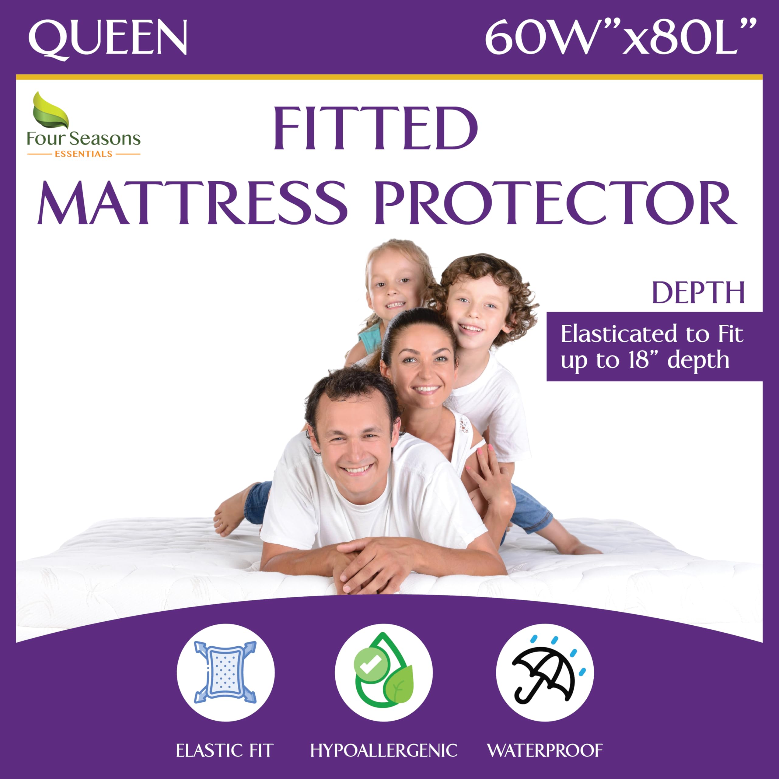 Queen Size Waterproof Mattress Protector - Fitted Sheet Mattress Cover with Deep Pockets - Hypoallergenic, Breathable, Water Proof, Noiseless, Vinyl Free