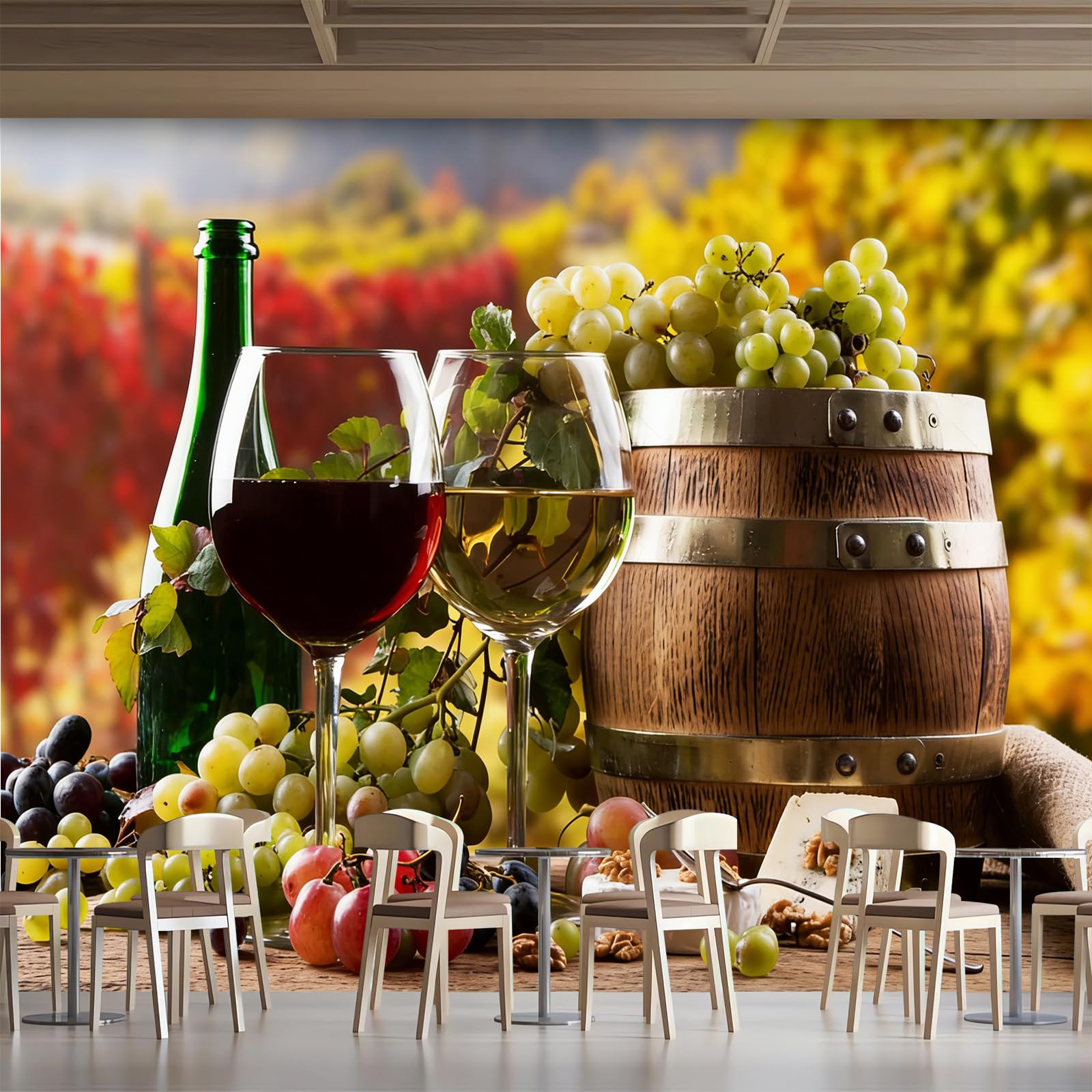 Carta da parati effetto 3D Vino 400 x 280 cm Murale Non Tessuto Stile Pastorale Fotomurale Stampa HD Moderna Poster Per Soggiorno E Camera Da Letto Design 1M4001