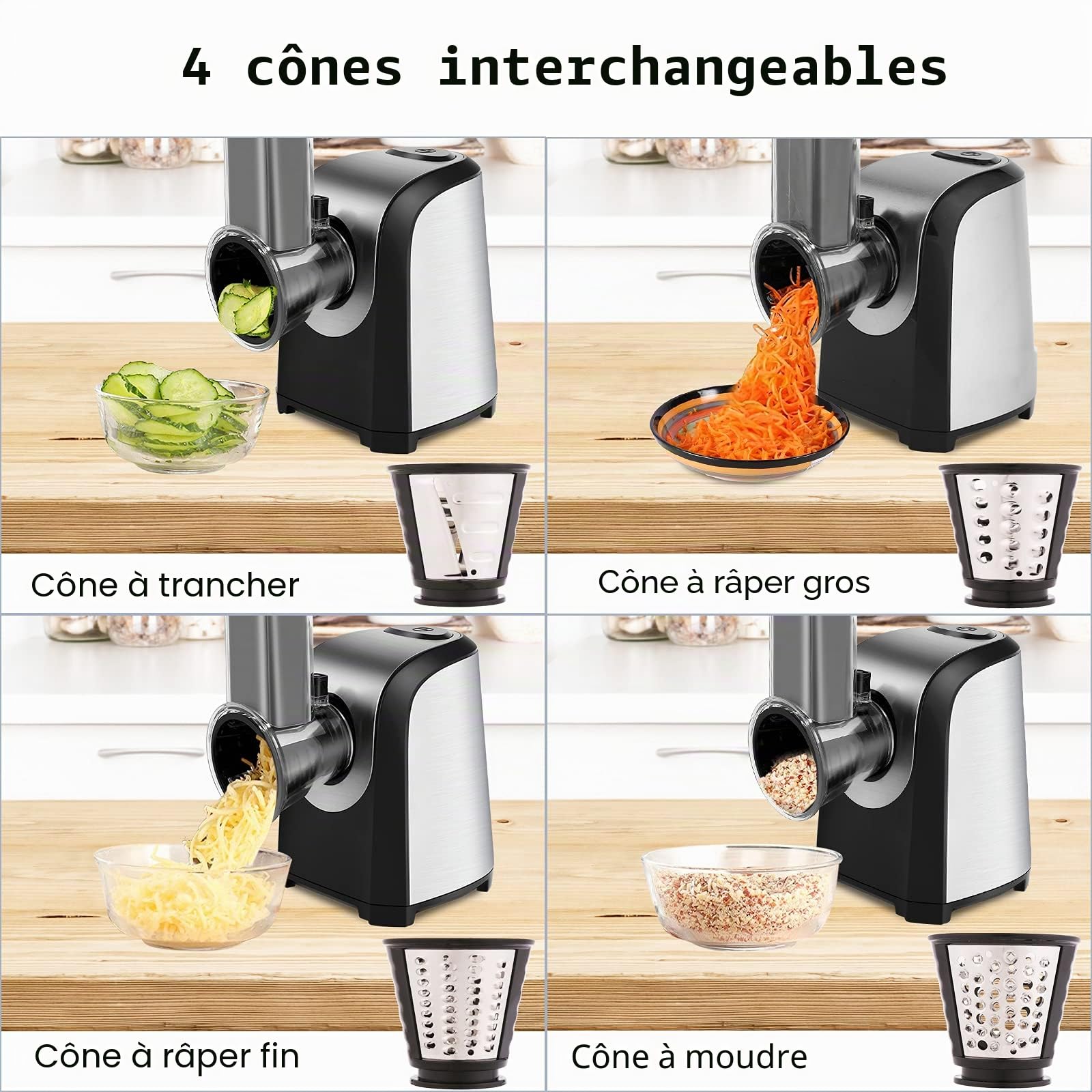 Râpe à Légumes Automatique Electrique Râpe Légumes Râpe à Légumes Râpe Electrique avec 5 Lames Coniques 150W Râpe Electrique avec Commande à Un Bouton