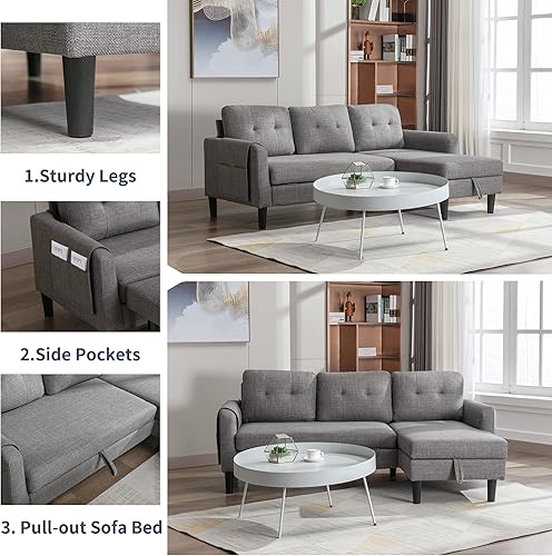 Miniatura 6 de Sofá seccional en forma de L de 72 pulgadas, sofá seccional con diván de almacenamiento, esquinero tapizado en forma de L, con bolsillo para oficina