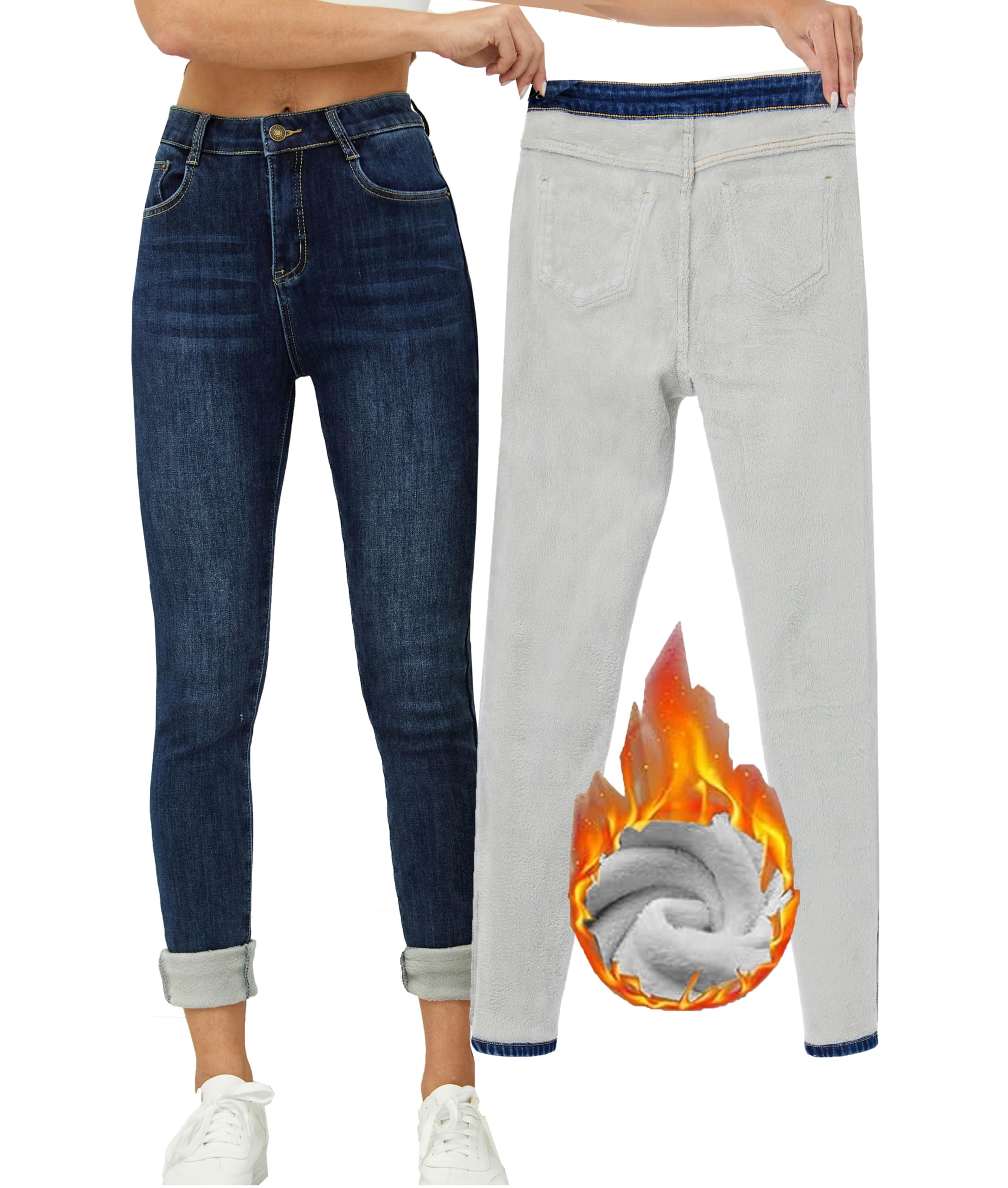 YehopereFleece Lined Thermo Winter Jeans Skinny Denim Pants Jeggings Warm Stretch Jeans
