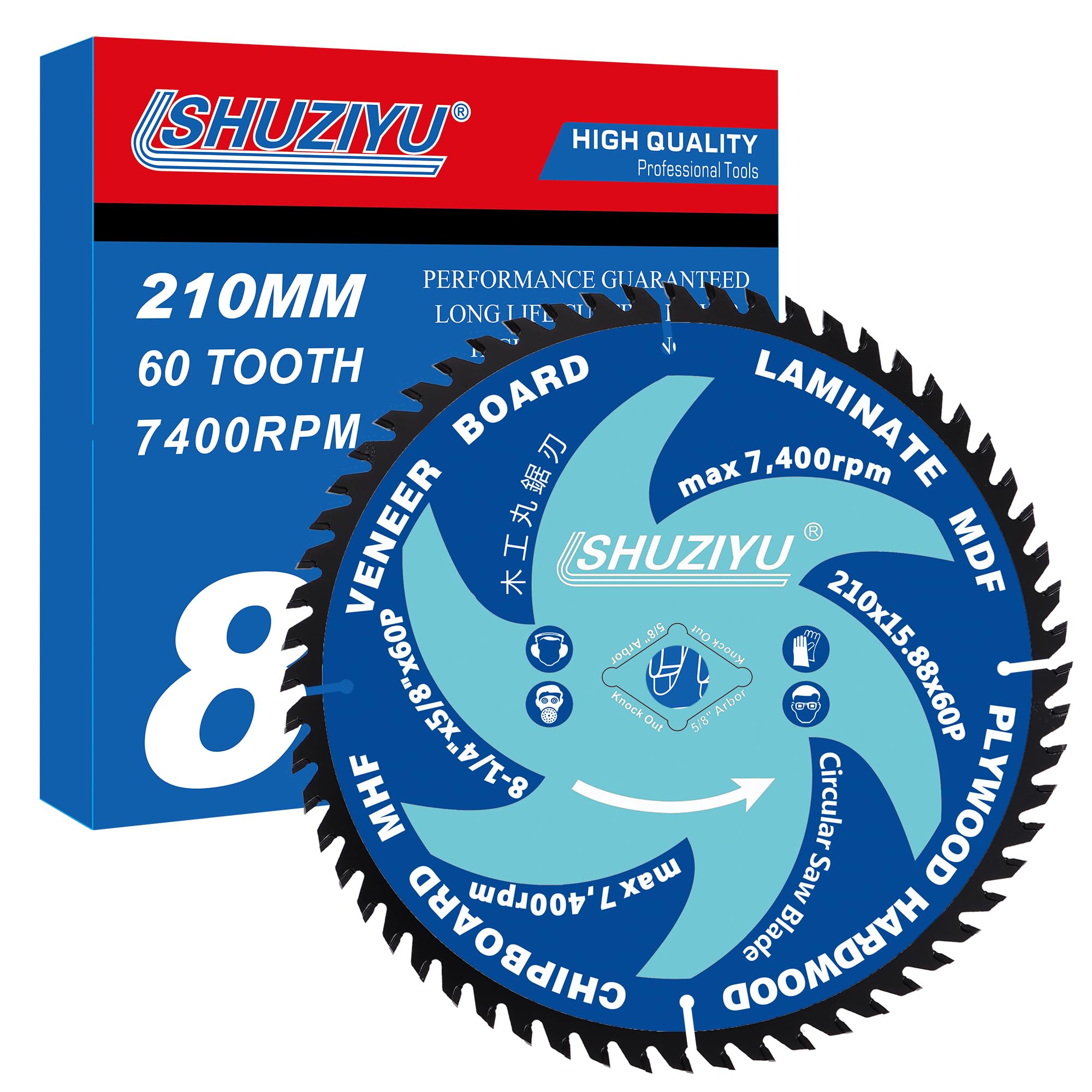 8 1/4 Inch (210MM)-60T, Arbor 5/8"-Diamond, Smooth Cut Coating. Circular Saw Blade, Table Saw Blade, Miter Saw Blade, for Laminate, Veneer Board, Plywood, Hard Wood, MDF and HDF Cutting