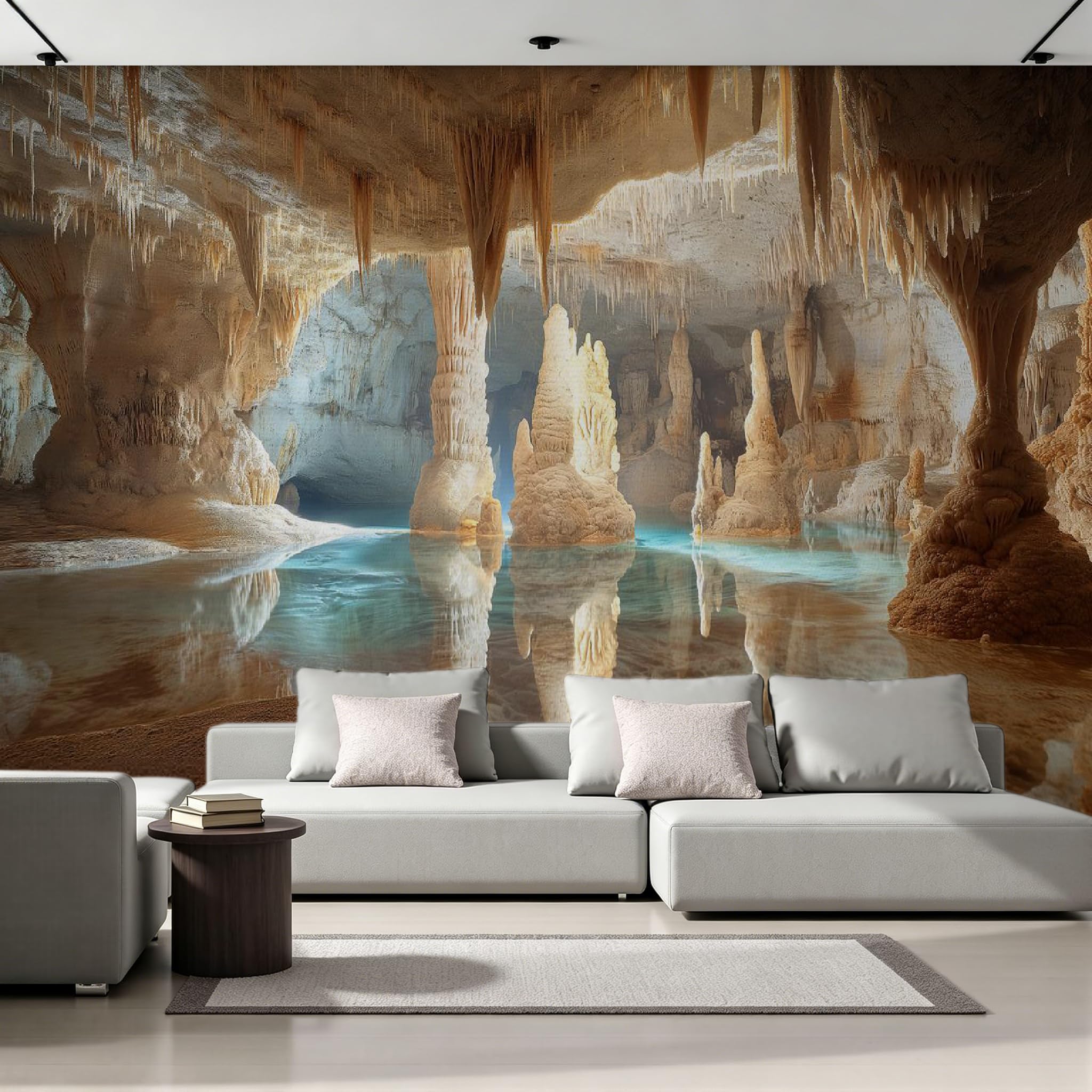 Papier Peint Intissé 400x280 cm Grotte à Stalactites Fresque 3D Mat 19A-44