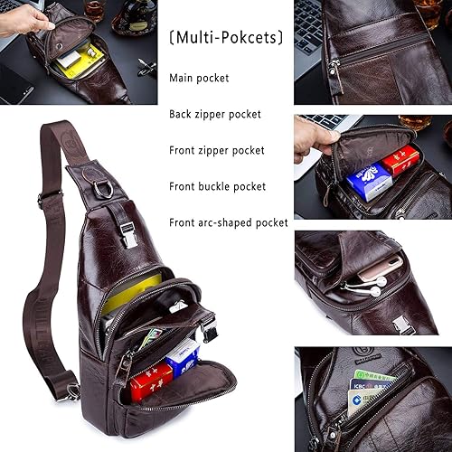 Miniatura 3 de Bolsas cruzadas de piel para hombre bolsas de hombro bolsas de hombro mochilas de viaje senderismo Negro, Marrón, Coffee