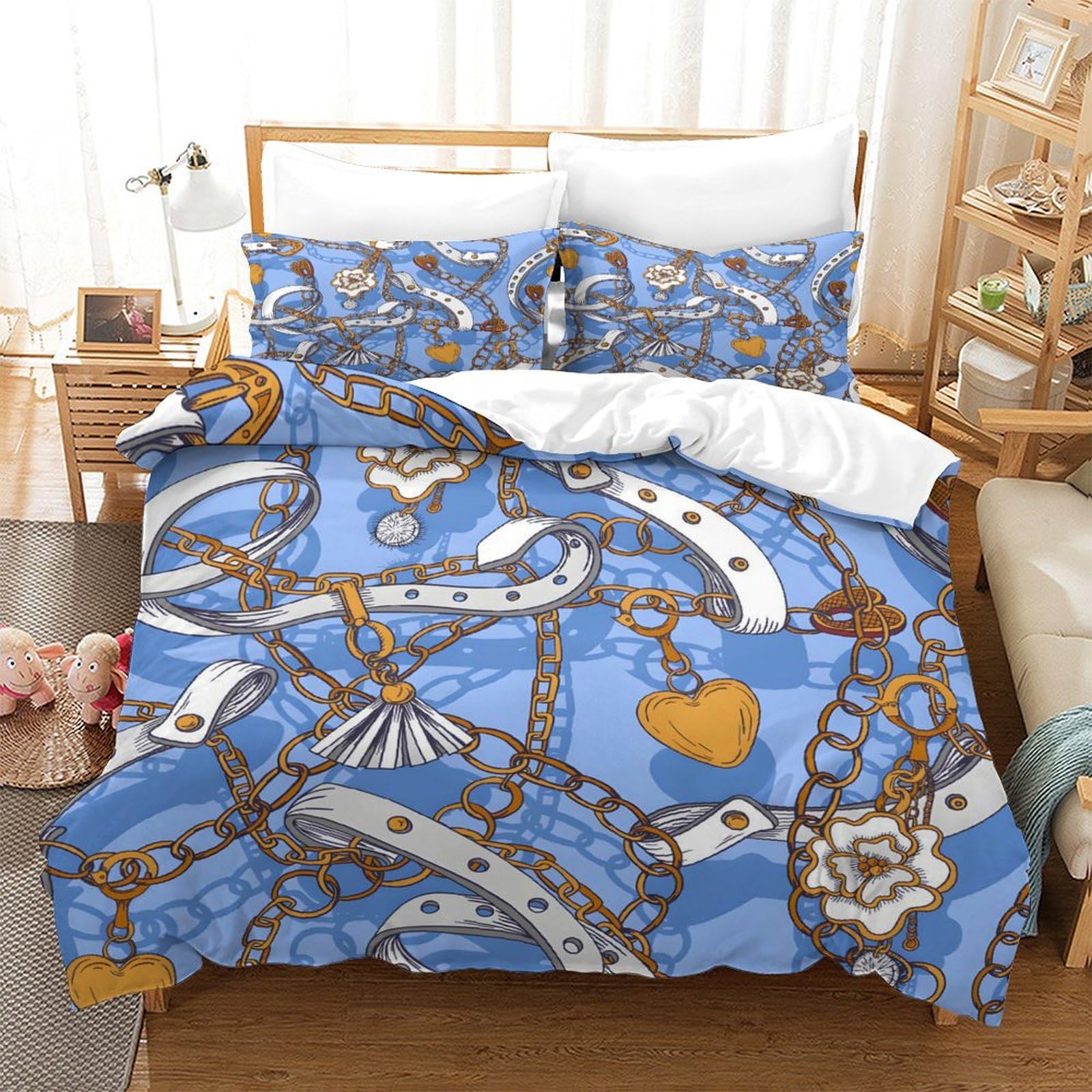 GDEKCIEAS Belts Chains Graphic Teens Bedding Set,3Pcs Duvet Cover And Comforter Cover with Zipper,Lightweight Quilt Cover for Adults Single（140x200cm）