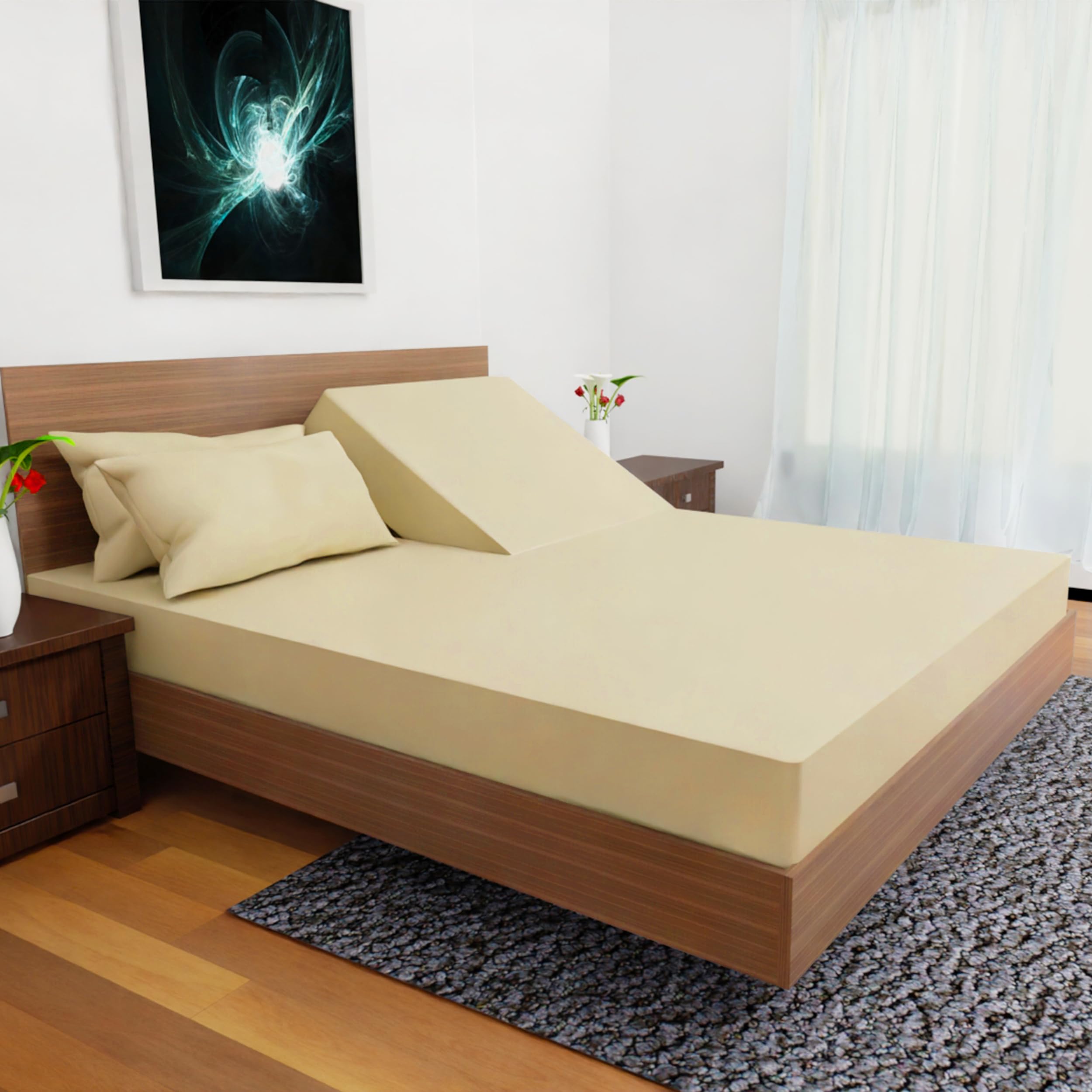 Photo 1 of Royal Bliss 1900 Top Split King Sheets Sets for Adjustable Bed, 4 Pcs Deep Pockets Double Brushed Microfiber Sheets, 34 Inch Split Top Fitted Sheet, 1 King Flat Sheet and 2 Pillowcases (Tan)