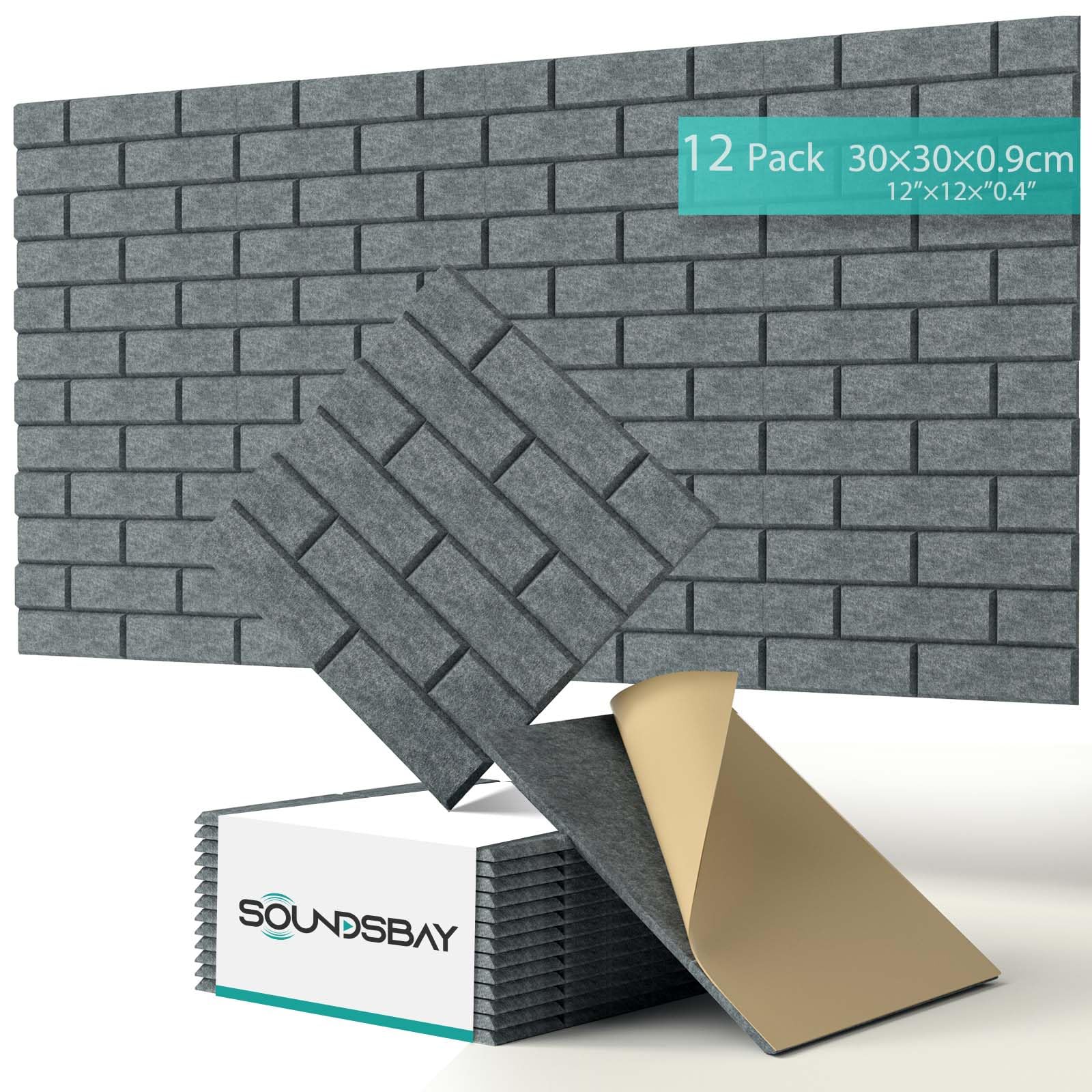 Pannelli Fonoassorbenti Autoadesivi Soundsbay - 12 Pezzi Per Isolamento Acustico Pareti, 30x40 Cm