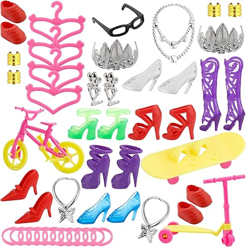 Miniatura 4 de JANYUN Accesorios para muñecas, 114 piezas de ropa de muñeca, conjunto de vestido de fiesta para muñecas y niñas, accesorios para zapatos, bolsas,