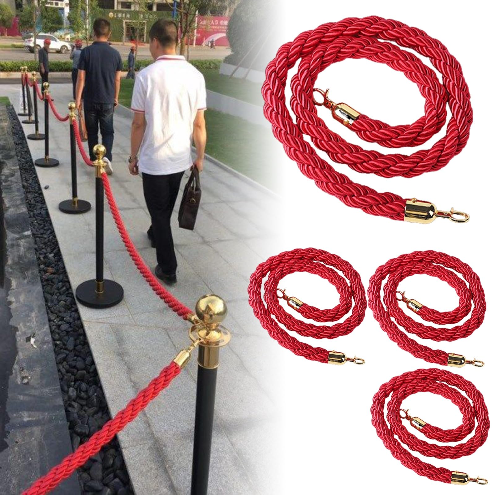 GAROEN Crowd Control Stanchion Posts with Rope for Event Management and Safety (4 Pack 120cm/47 in)