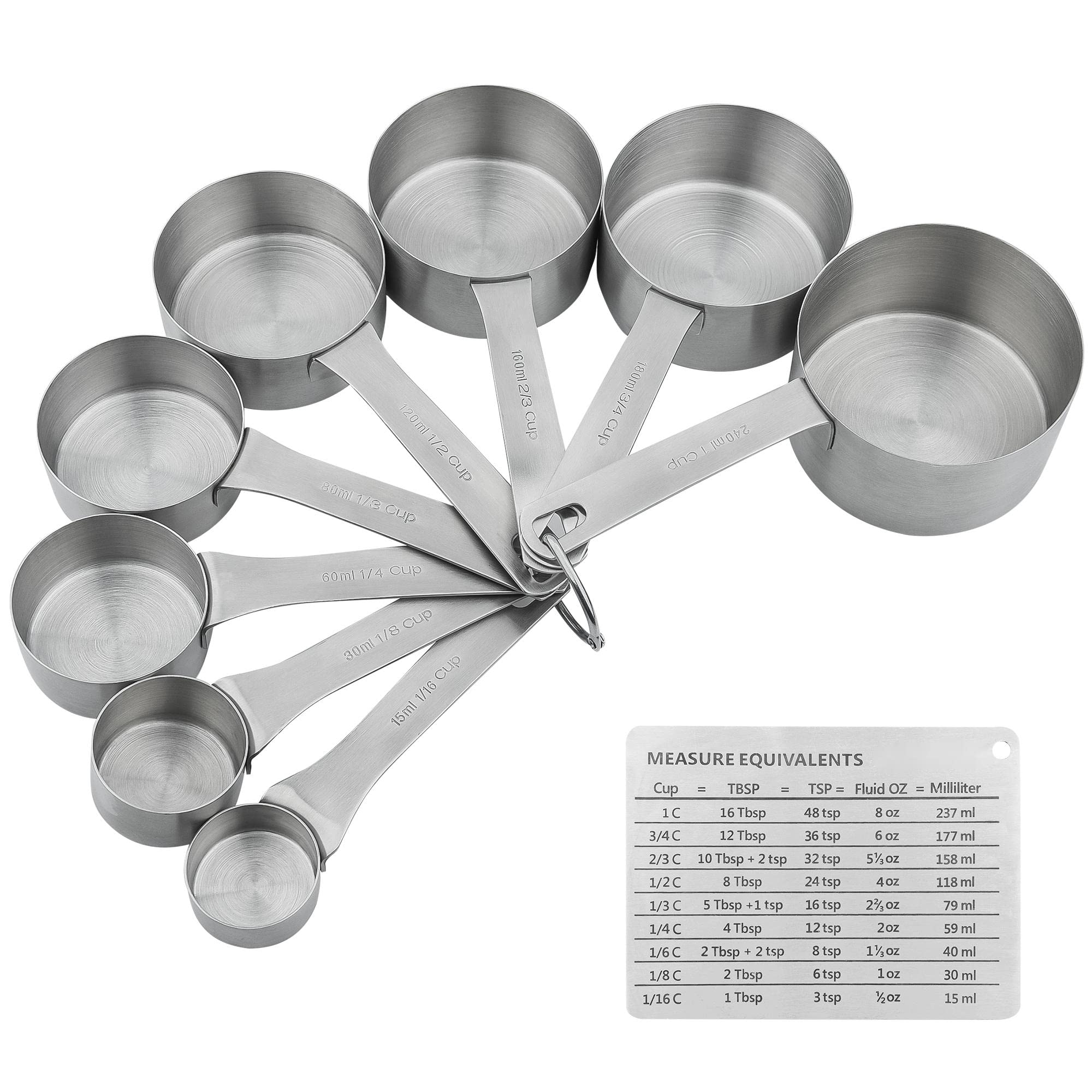Messbecher und Löffel Set, 18/8 Edelstahl 8 Messbecher und 9 Messlöffel mit Nivellierer und Mess-Enquivalenten, Küche und Backen Messbecher Löffel 19er Set