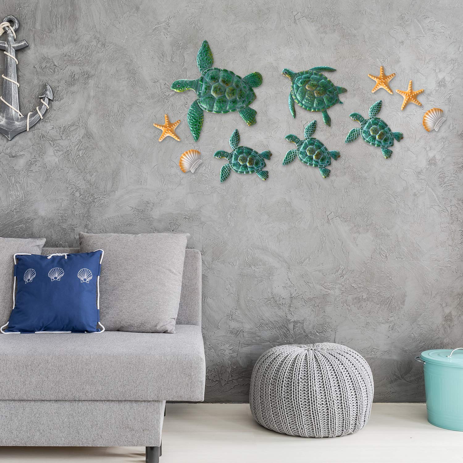 3 Piece Metal Sea Turtle Wall Art - 8.3 Inch 3D Outdoor Decor For Garden, Fence & Patio