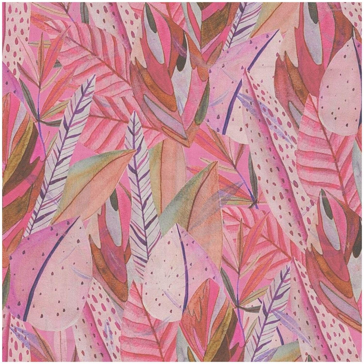 Yöl Pink Anna D'andrea Leaves Vinyl Wallpaper - Botanical Washable Paste The Wall - Contemporary Sophisticated Versatile - Bedroom Living Room Dinning Room - Feature Statement Wall