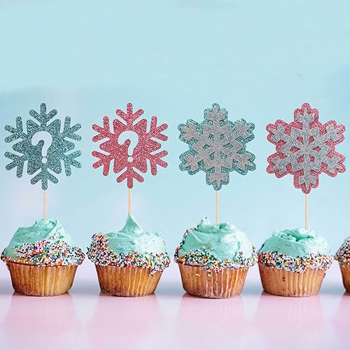 Miniatura 5 de 24 piezas de decoración para cupcakes con purpurina y copos de nieve para niños o niñas, para cumpleaños, baby shower, fiesta, suministros de