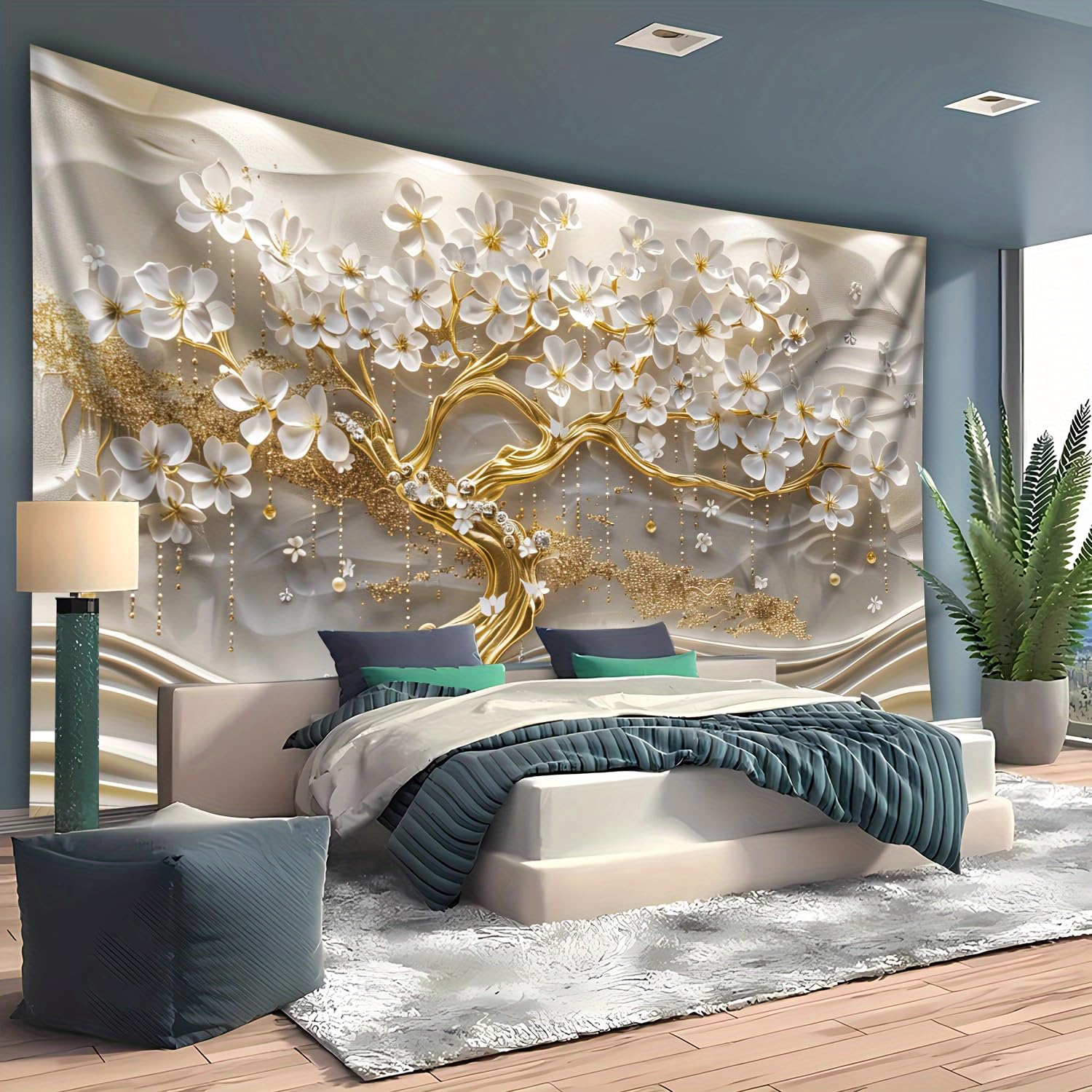 GLWDMB 1 pieza | Tela de fondo blanco del árbol de la vida, tapiz de poliéster para colgar en la pared, para sala de estar, dormitorio, oficina, fiesta, decoración | 230 x 150 cm