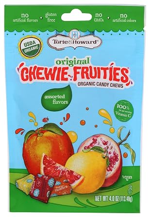 Torie & Howard Chewie Fruities Organic Candy Assorted Flavors, 4 Ounce Bag