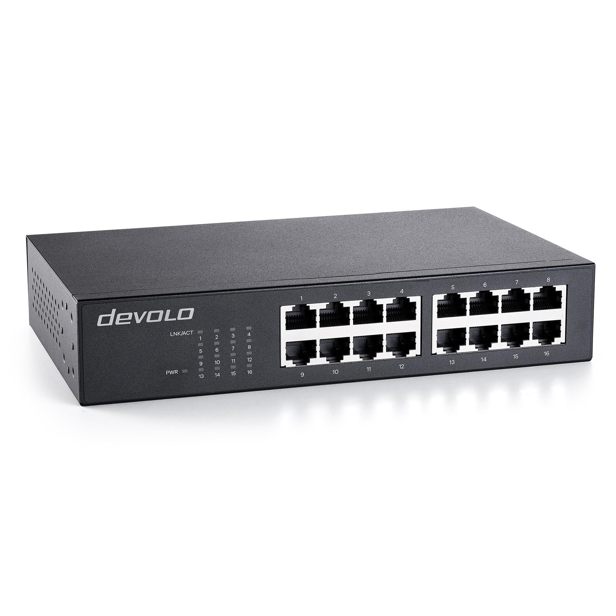 devolo Gigabit Ethernet Switch 16 Port unmanaged LAN Switch Netzwerk Switch LAN Verteiler 1000 Mbit/s lüfterlos