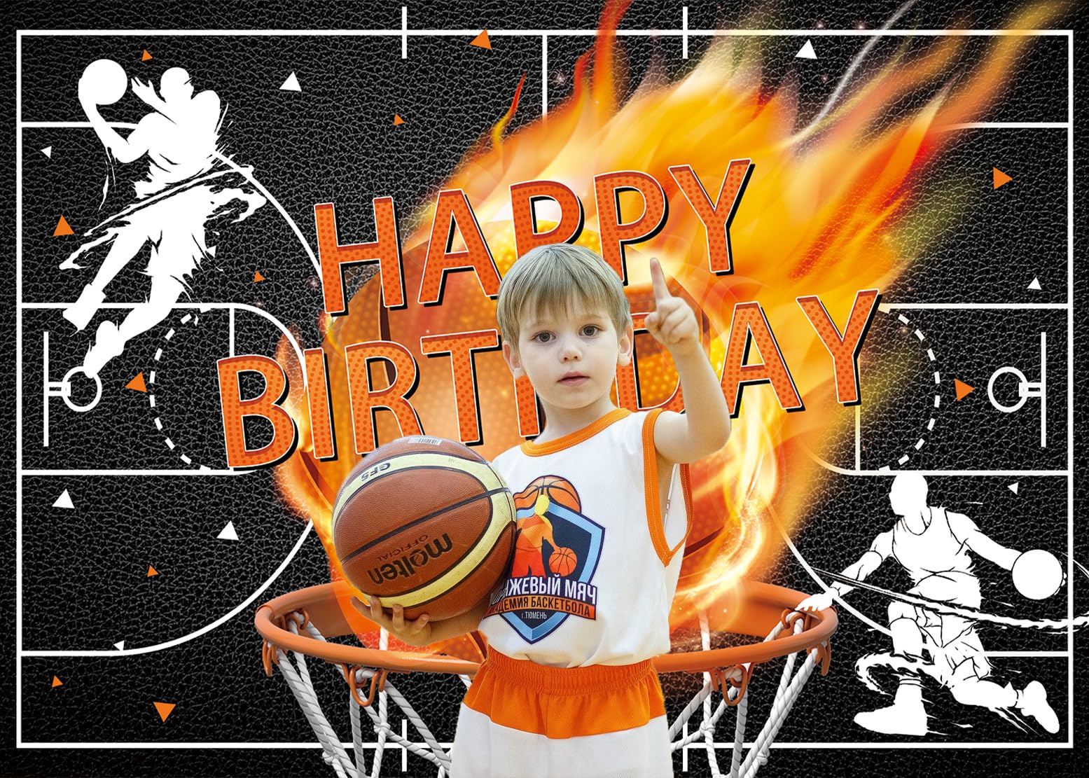 Toile de fond pour anniversaire de basket-ball sur le thème du sport pour adolescents et garçons - Décorations de fête d'anniversaire - Fournitures de gâteau - 180 x 120 cm