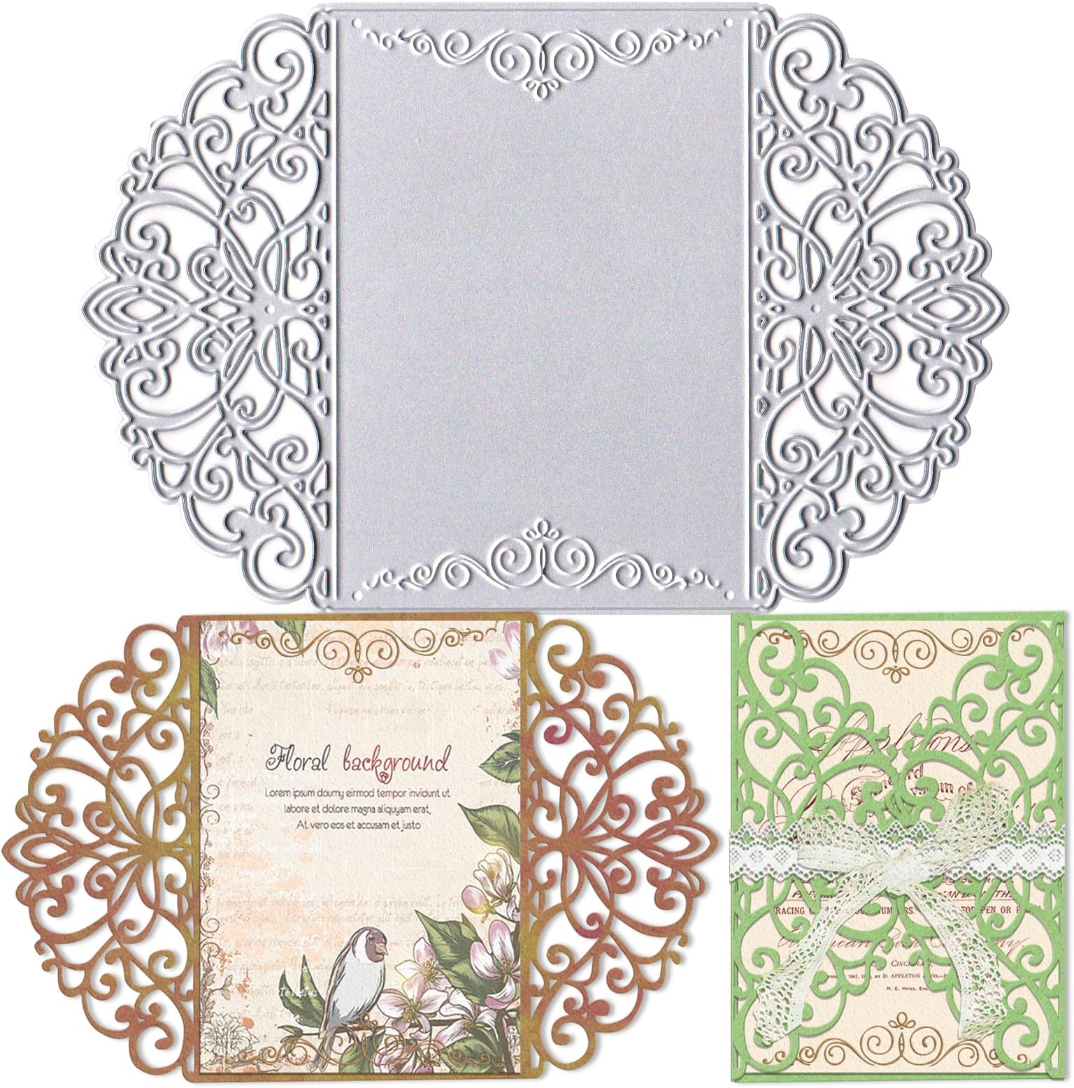 Lace Flower Metal Cutting Dies for Card Making, Wedding Invitation Card Border Die Cuts Carbon Steel Embossing Stencil Template Cutting Tools for DIY Scrapbooking Paper Card Photo Album Craft Supplies