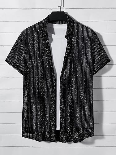 Miniatura 6 de WDIRARA Camisa hawaiana de manga corta con botones para hombre, con estampado de gato, con bolsillo a rayas, casual, cuello