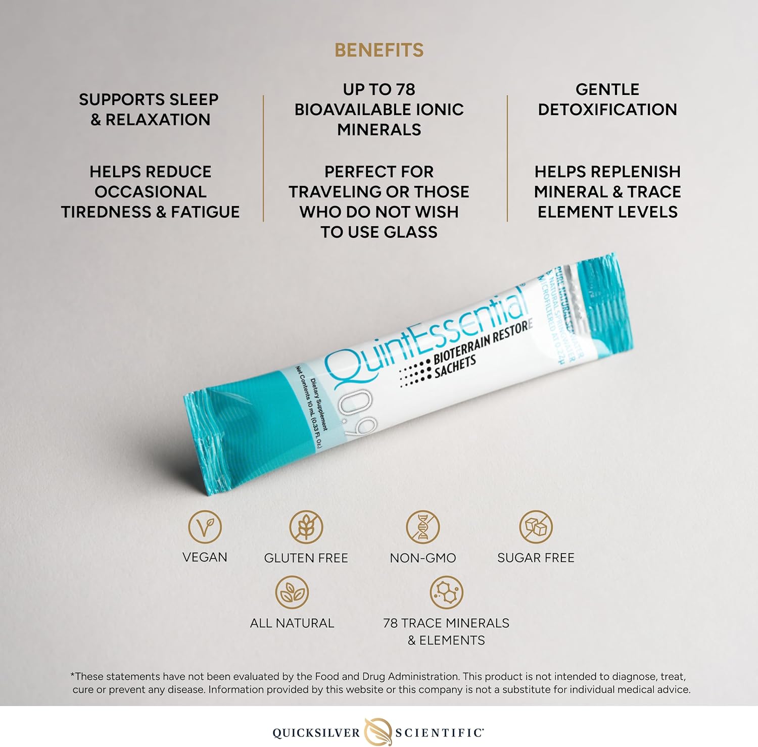 Quicksilver Scientific Quintessential 0.9 Sachets - Isotonic Solution with Sea Water Minerals + Alpine Spring - Liquid Hydration, Electrolyte + Multi Minerals Supplement (30 Count)