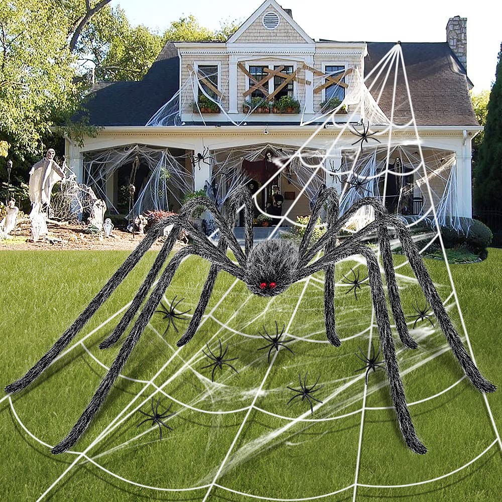 17 Ft Spider Web Halloween Decoration 78.7" Large Spider 10pcs Mini Fake Spiders Super Stretch Cobweb Set For Outdoor Home Party Yard Haunted House Halloween Decoration Decor by WEHVKEI