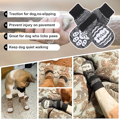Miniatura 5 de BEAUTYZOO Calcetines antideslizantes para perros pequeños, medianos y grandes, protector de patas de perro con agarre para suelos de madera dura,