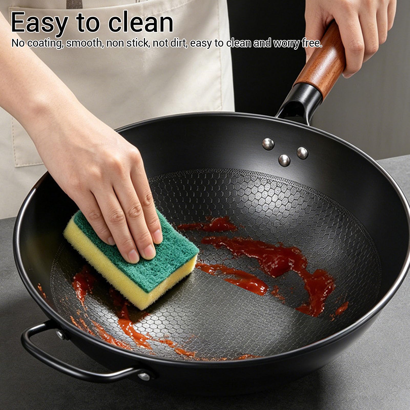 Luocute Wok in Ghisa con Superficie Strutturata a Nido D'ape, 32 Cm