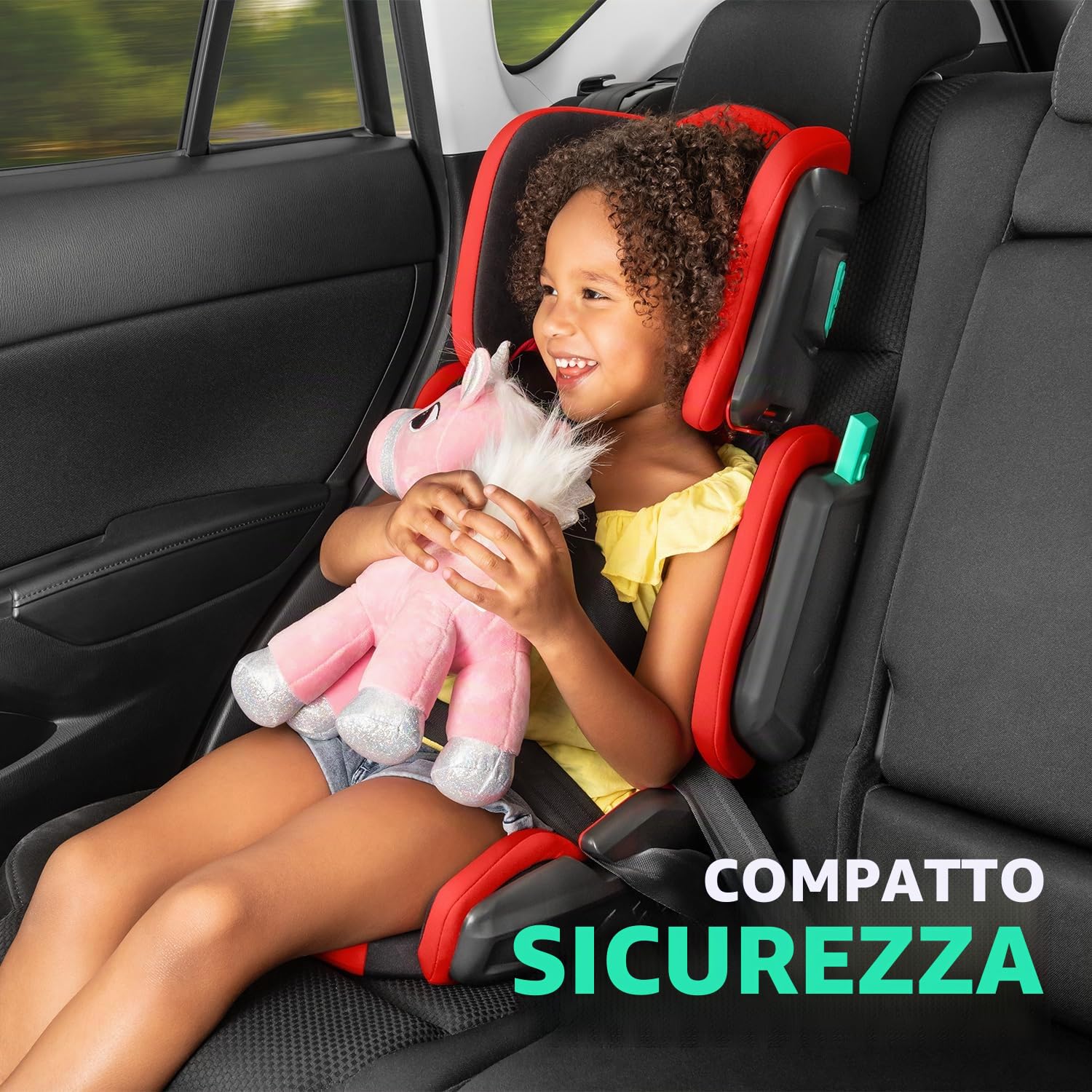 Mifold Seggiolino auto per bambini con schienale alto, con cinghia, regolabile, pieghevole, per bambini, da viaggio, grigio ardesia