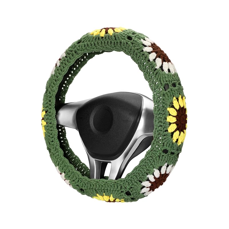 Capa de volante de crochê com estampa de girassol, para volantes de 35,6–38,1 cm, HZYZW06
