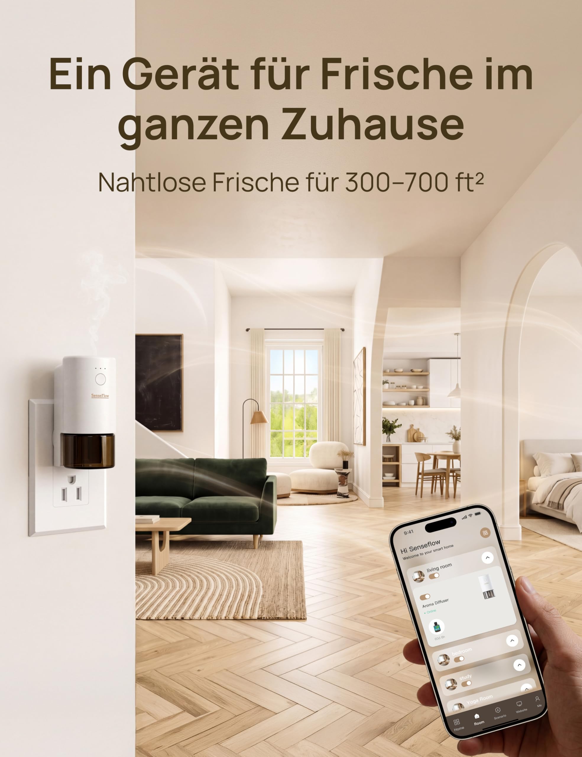 Aroma Diffuser Wi-Fi SF101S Trio Set, 3 ätherische Öle, Wasserloser Ultraschall Duftstecker, 100% pflanzlicher Raumduft, 360 Tage, bis 100m² – Bitter Orange | Citrus Grove | Frankincense