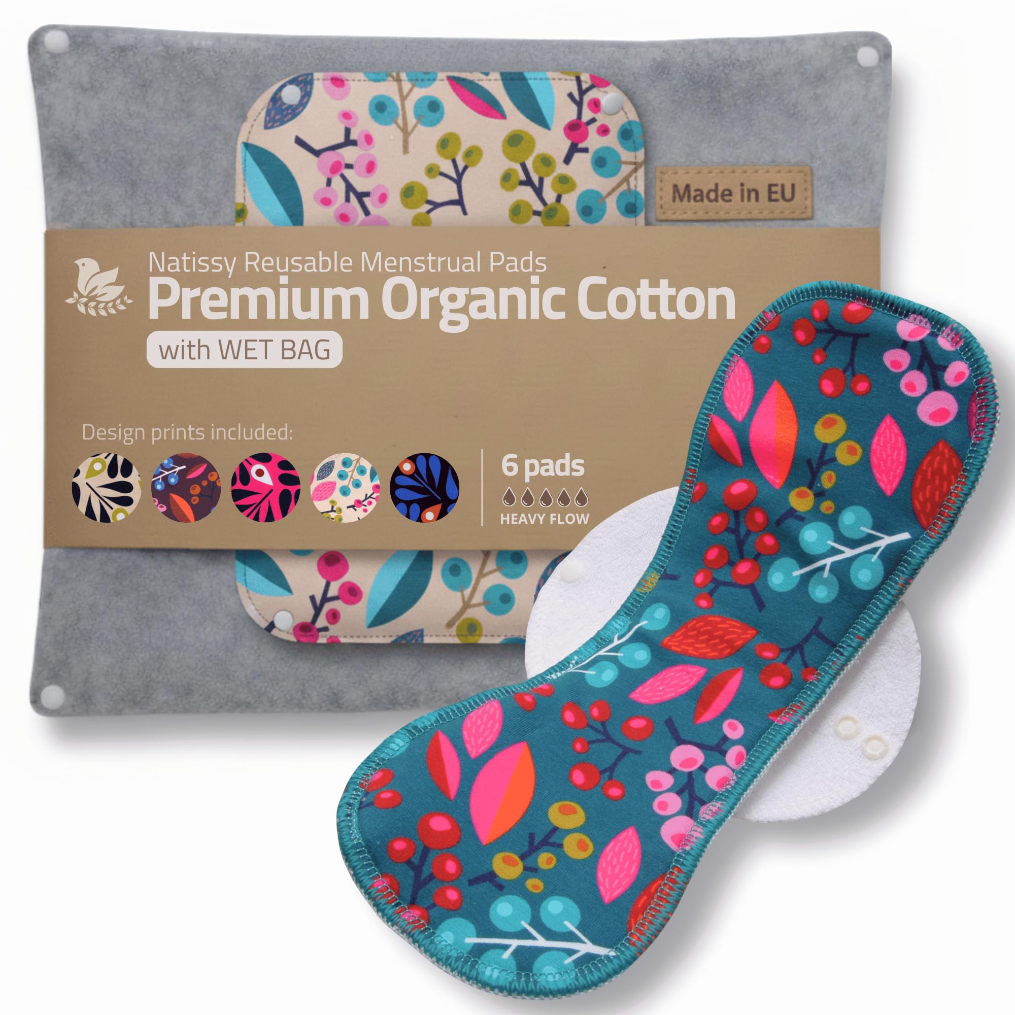 Compresa reutilizable en algodón orgánico para flujo abundante e incontinencia (L+XL, 1 ud.); lavable a alta T°, HECHA EN LA UE; suave y no irritante, compresa de tela para mujeres y adolescentes — view 15
