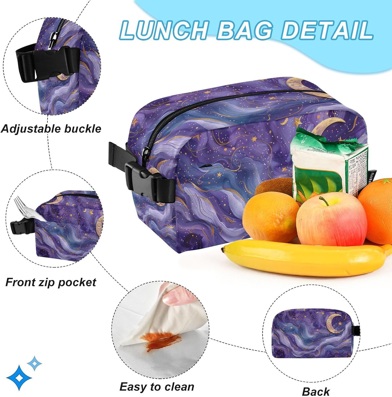 ALAZA Moon Stars Purple Galaxy Backpack and Lunch Bag Set School Bag Bookbag Casual Daypacks for Kids Girls Boys Teens