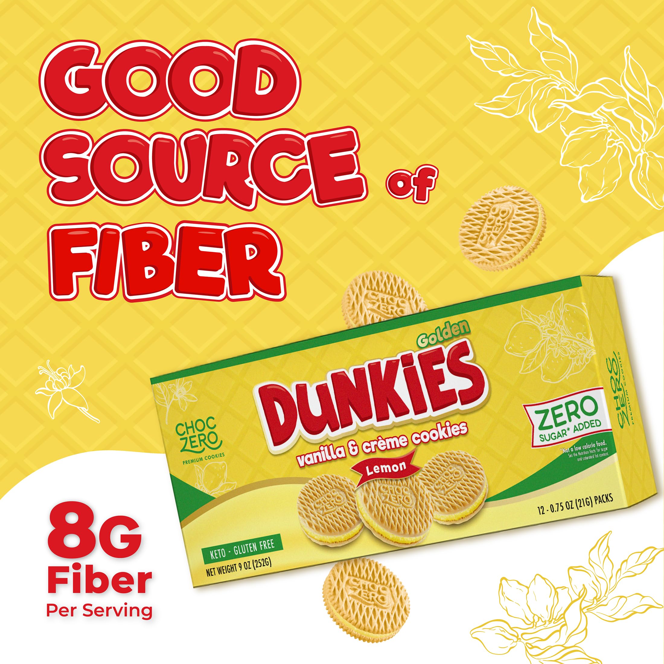 Amazon.com: ChocZero Dunkies Lemon Sandwich Cookies, Sugar Free