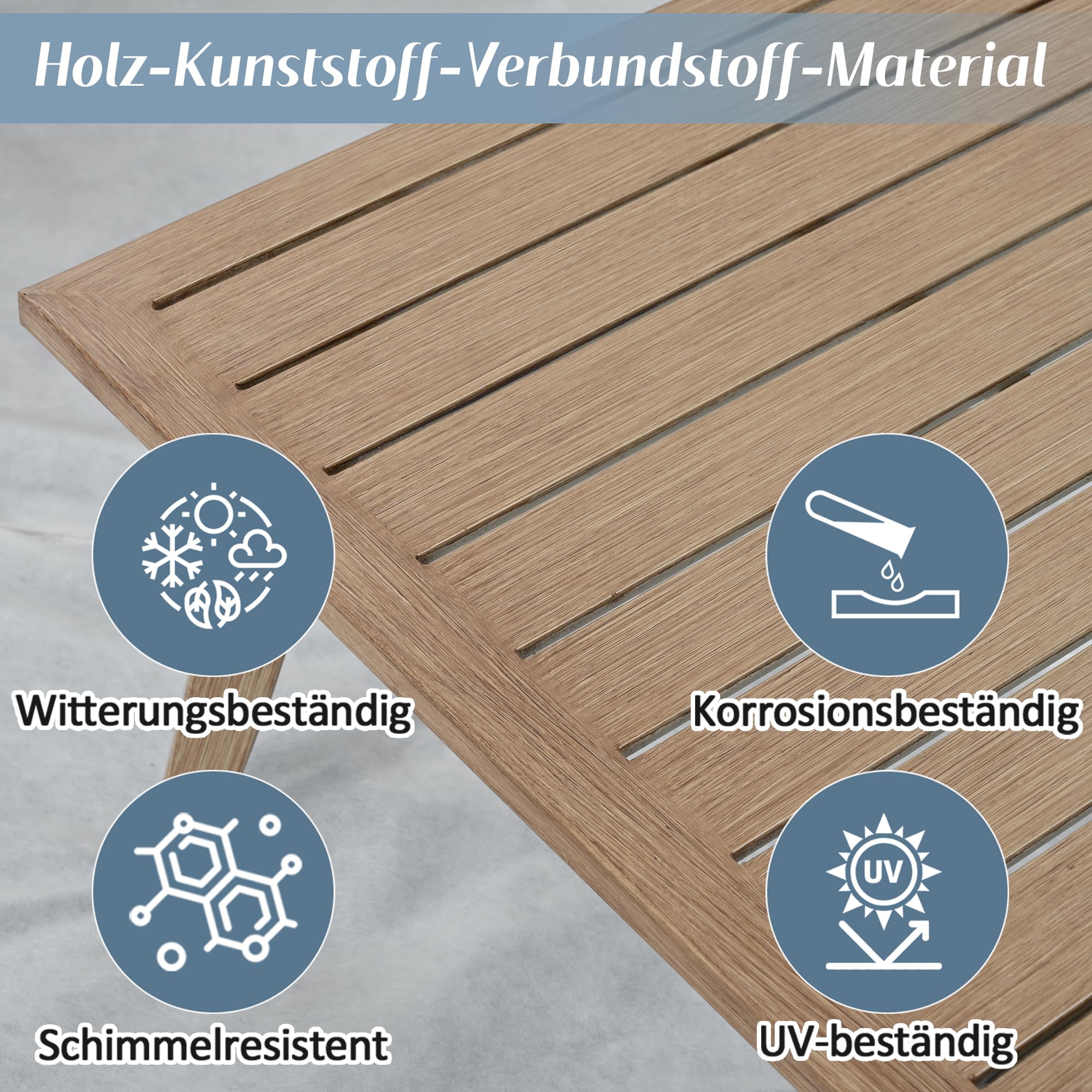 Merax Gartenmöbel-Set mit Sofa & Couchtisch, Outdoor Lounge-Set aus verzinktem Stahl, Olefin-Polster & geflochtenem Seil, Tischplatte in Holzoptik für Garten, Terrasse & Balkon, Beige + Schwarz