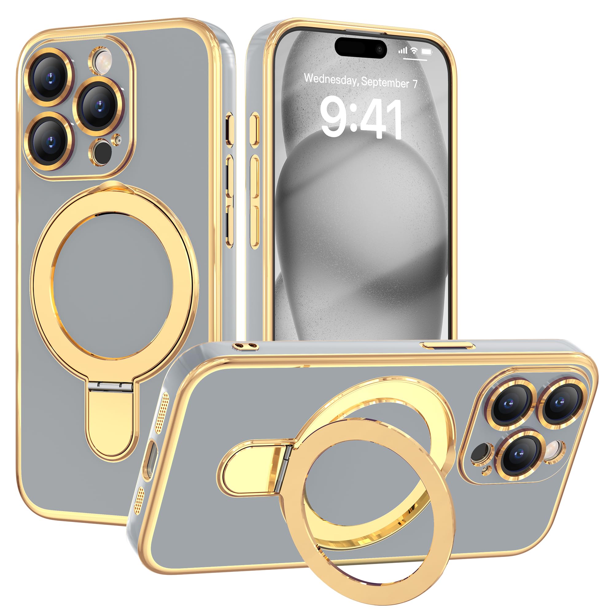 DanycaseDesigned for iPhone 13 Pro Max Case, Luxury Plating Edge Case with Stand [Compatible with Magsafe] Soft TPU Shockproof Protective Phone Case for iPhone 13 Pro Max-Gray