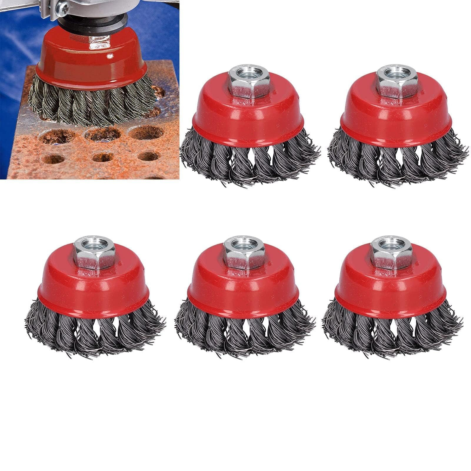 5PCS Wire Wheel Brush for Angle Grinder, Steel Cup Brush Twist Knot M10 Screw Mounting Polishing Tool Angle Grinder Wire Wheel for Angle Grinder Paint Removal